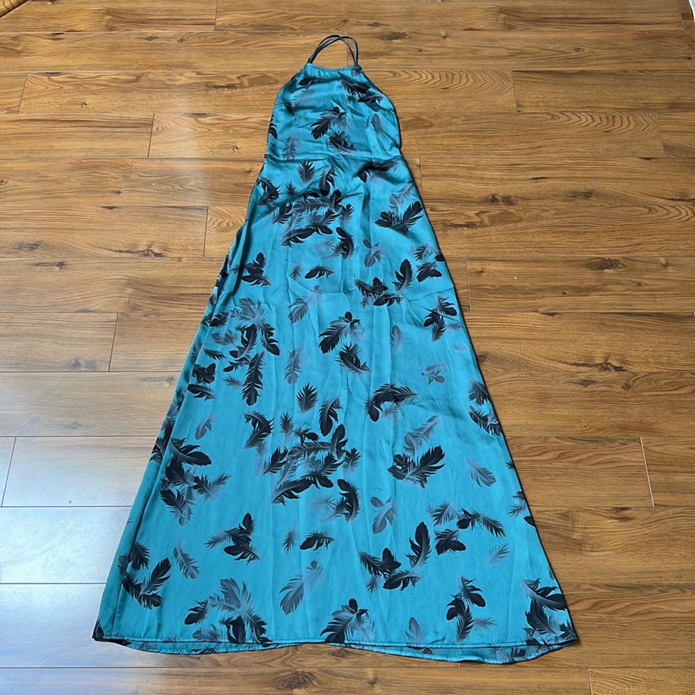 Jac Vanek Blue Feather Backless Dress